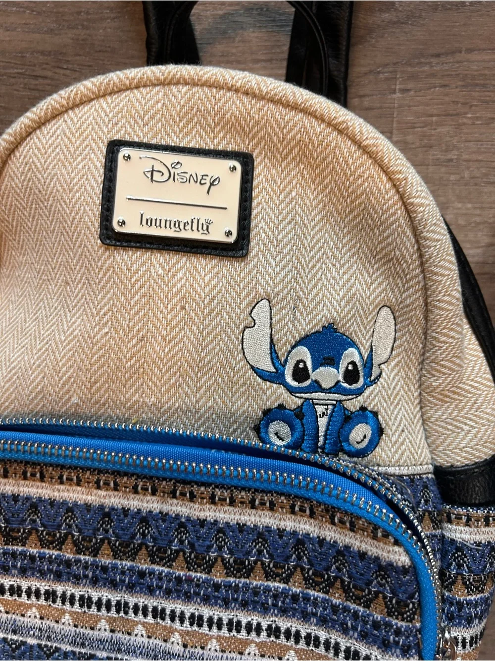 Loungefly Disney Lilo & Stitch Ohana Mini Backpack Blue Tan Tribal Print